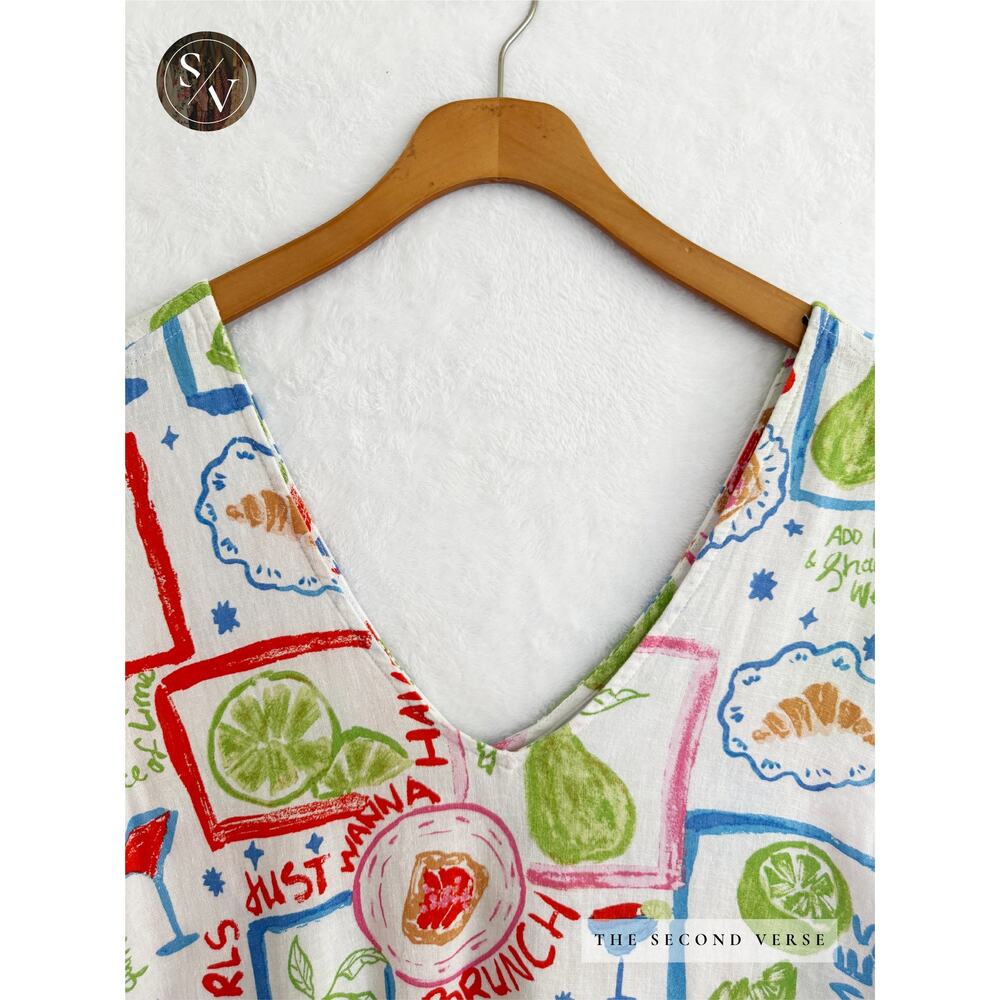 NEW CYNTHIA ROWLEY Girls Just Want To Have Brunch Mini Woven Linen Dress Large - Picture 3 of 11